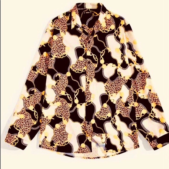 🔥SHEIN Men Leopard & Chain Print Shirt🔥BRAND NEW - Picture 5 of 11